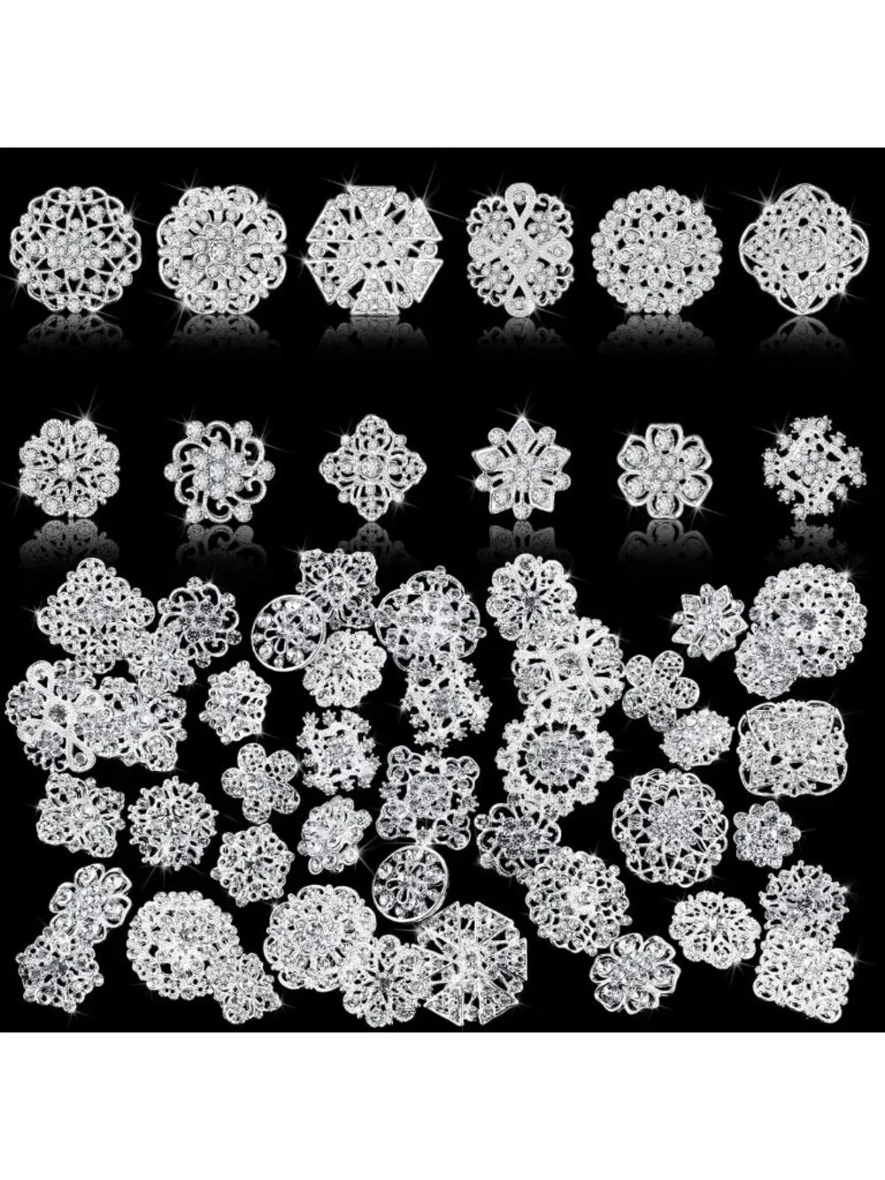 36 Clear Rhinestone Brooches - Crystal Flower Pins for Crafts & DIY Wedding